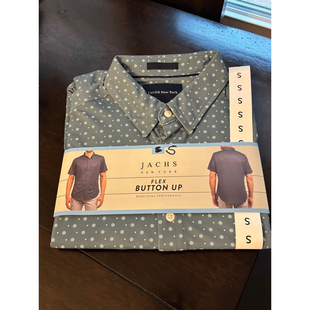 Jachs New York Flex Button Up Shirt Mens Small Blue Floral PrintShort Sleeve NWT
